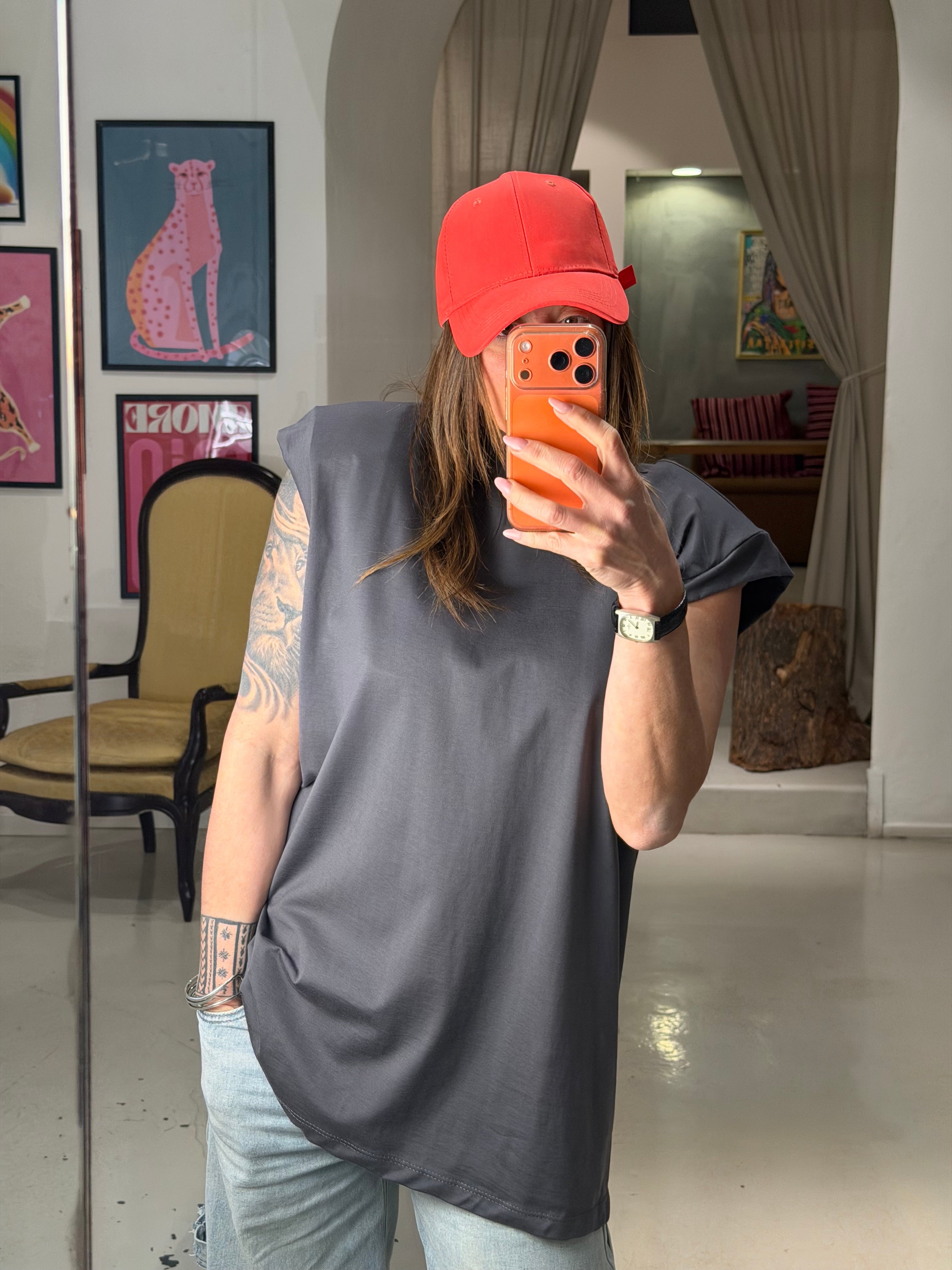 Maglia giro manica con spalline PHANTOM grigio