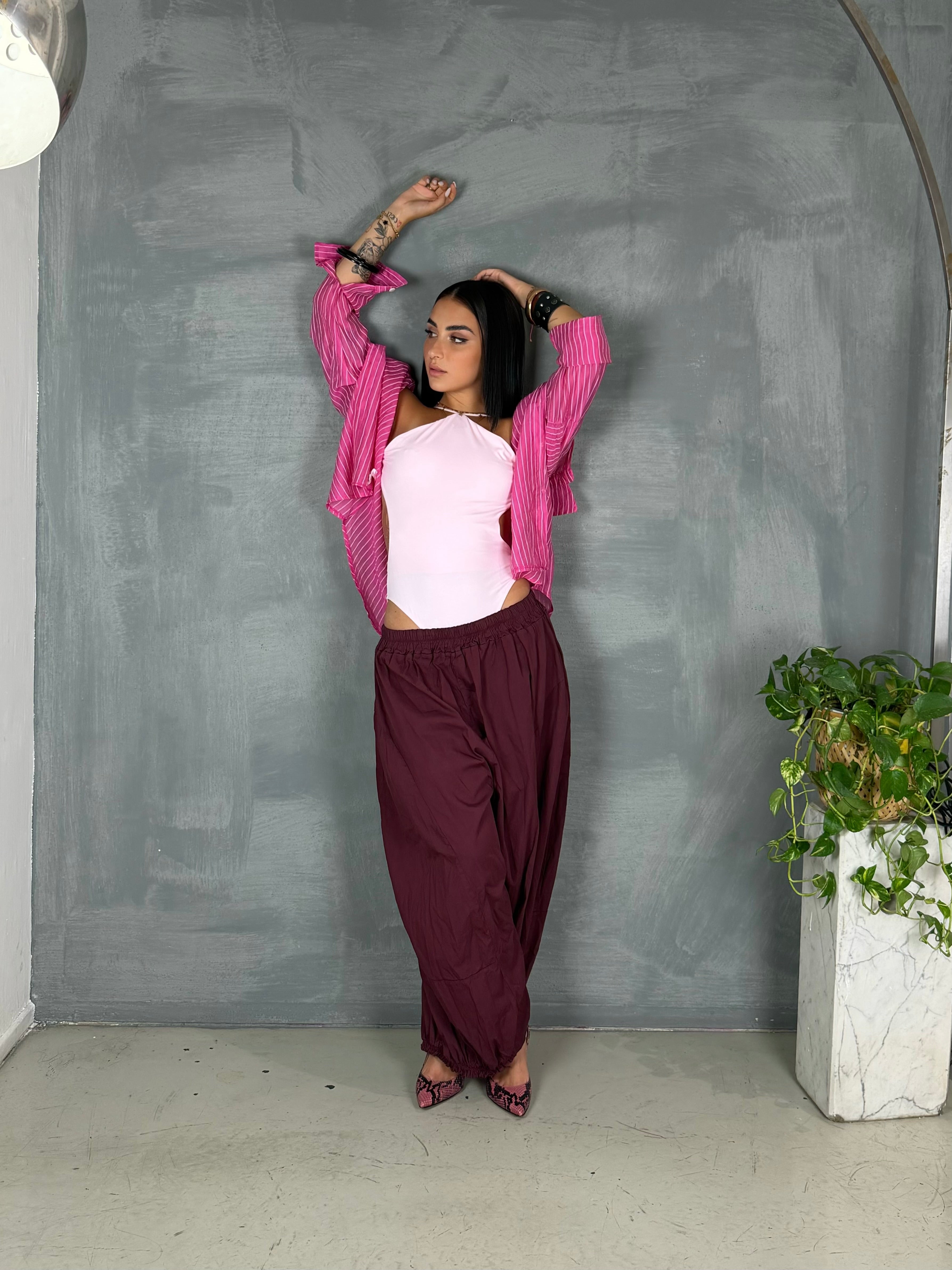 Camicia righe PALE fucsia
