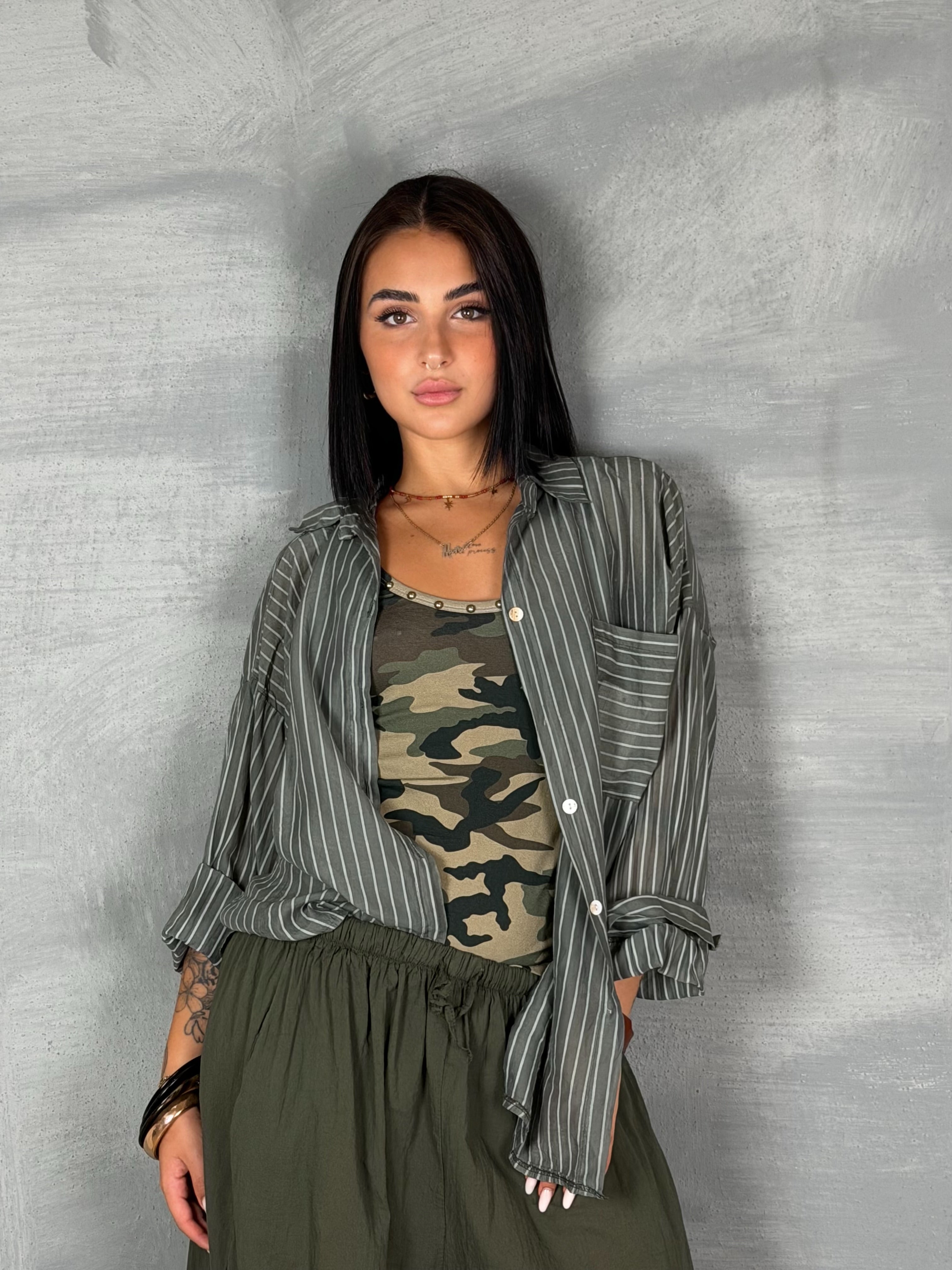 Camicia righe PALE army