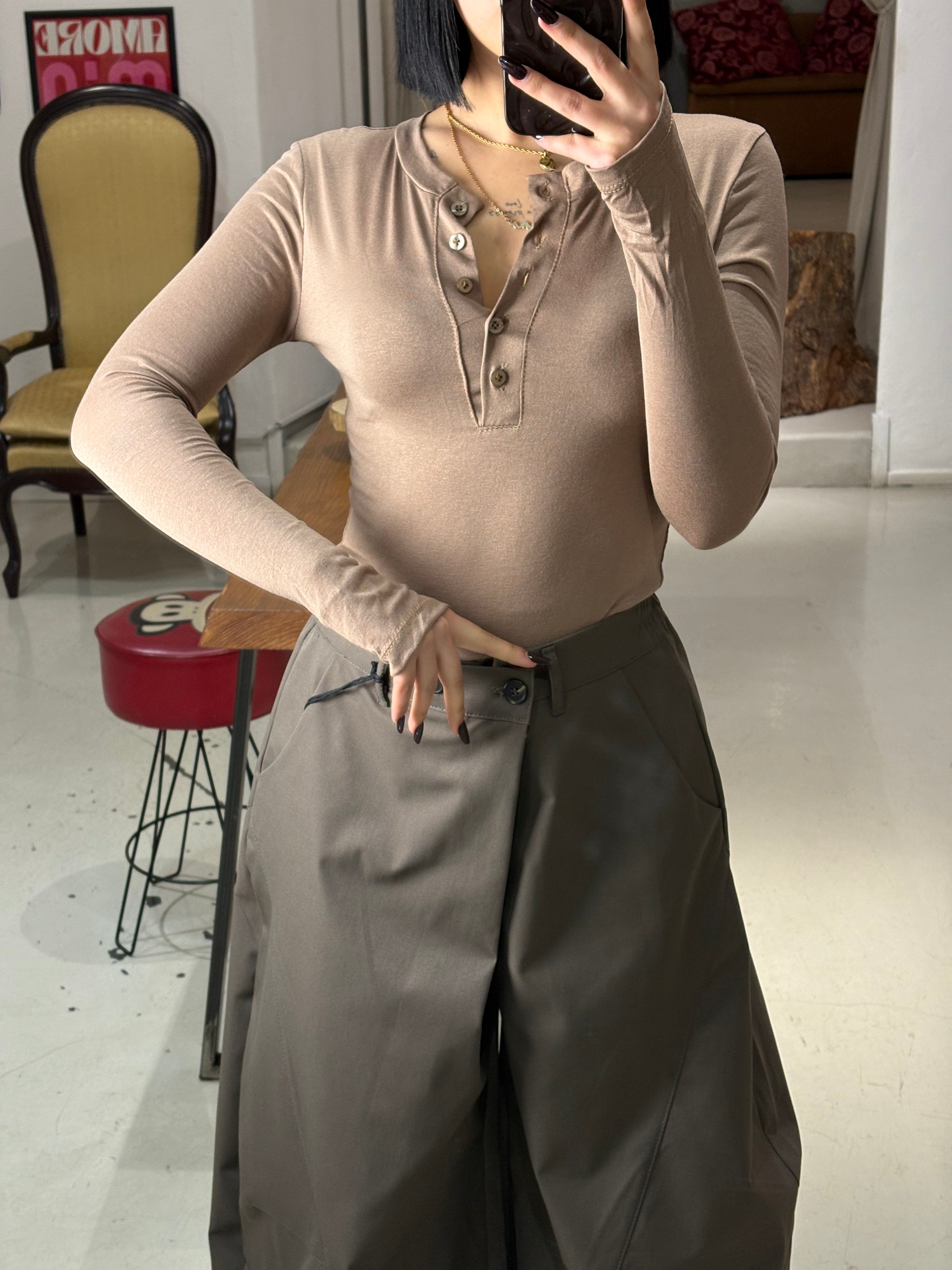 T shirt OPAL manica lunga guanto taupe