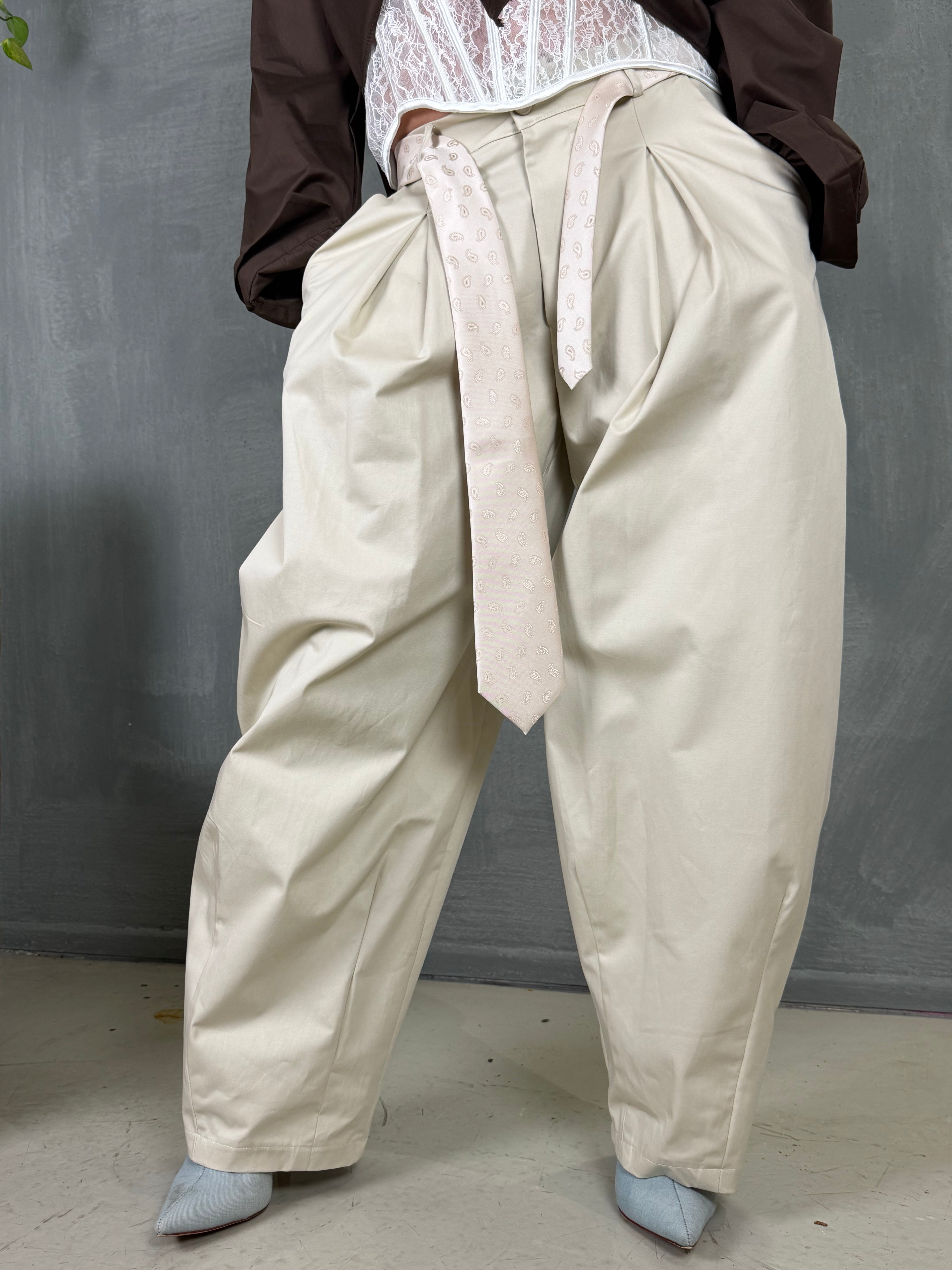 Pantaloni over cotone VIKK sabbia