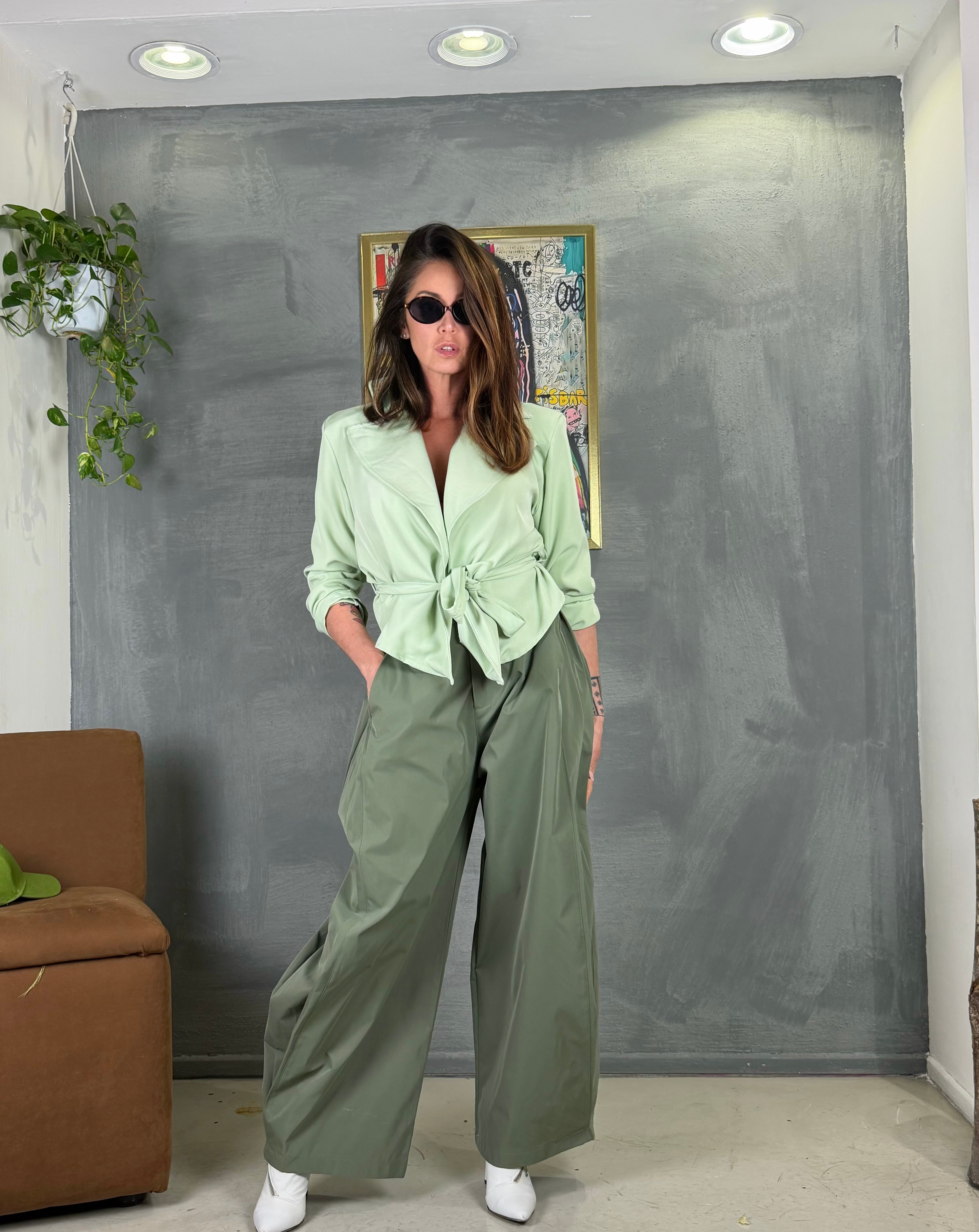 Pantalone cotone over VALTERA verde militare