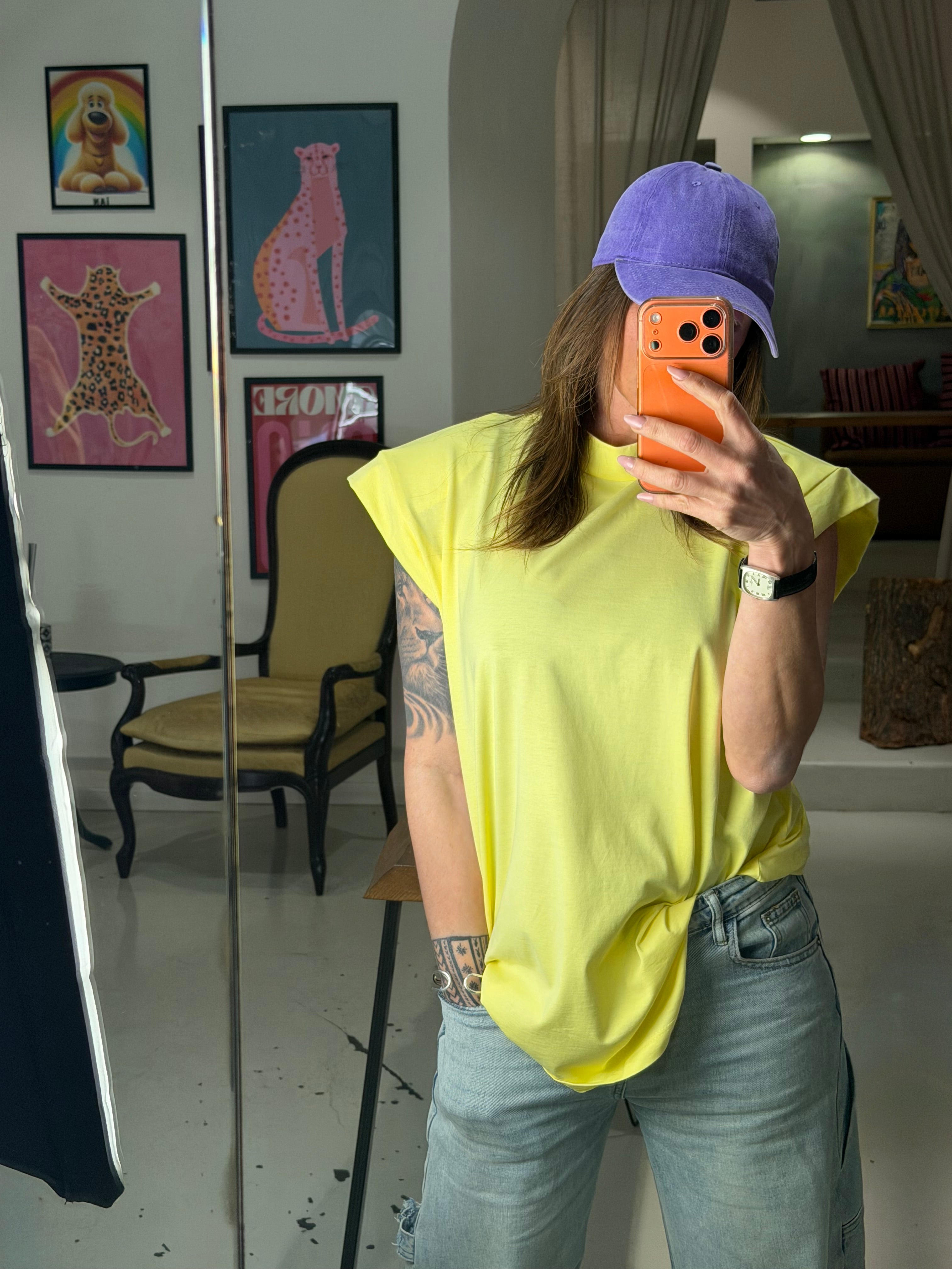 Maglia giro manica con spalline PHANTOM giallo