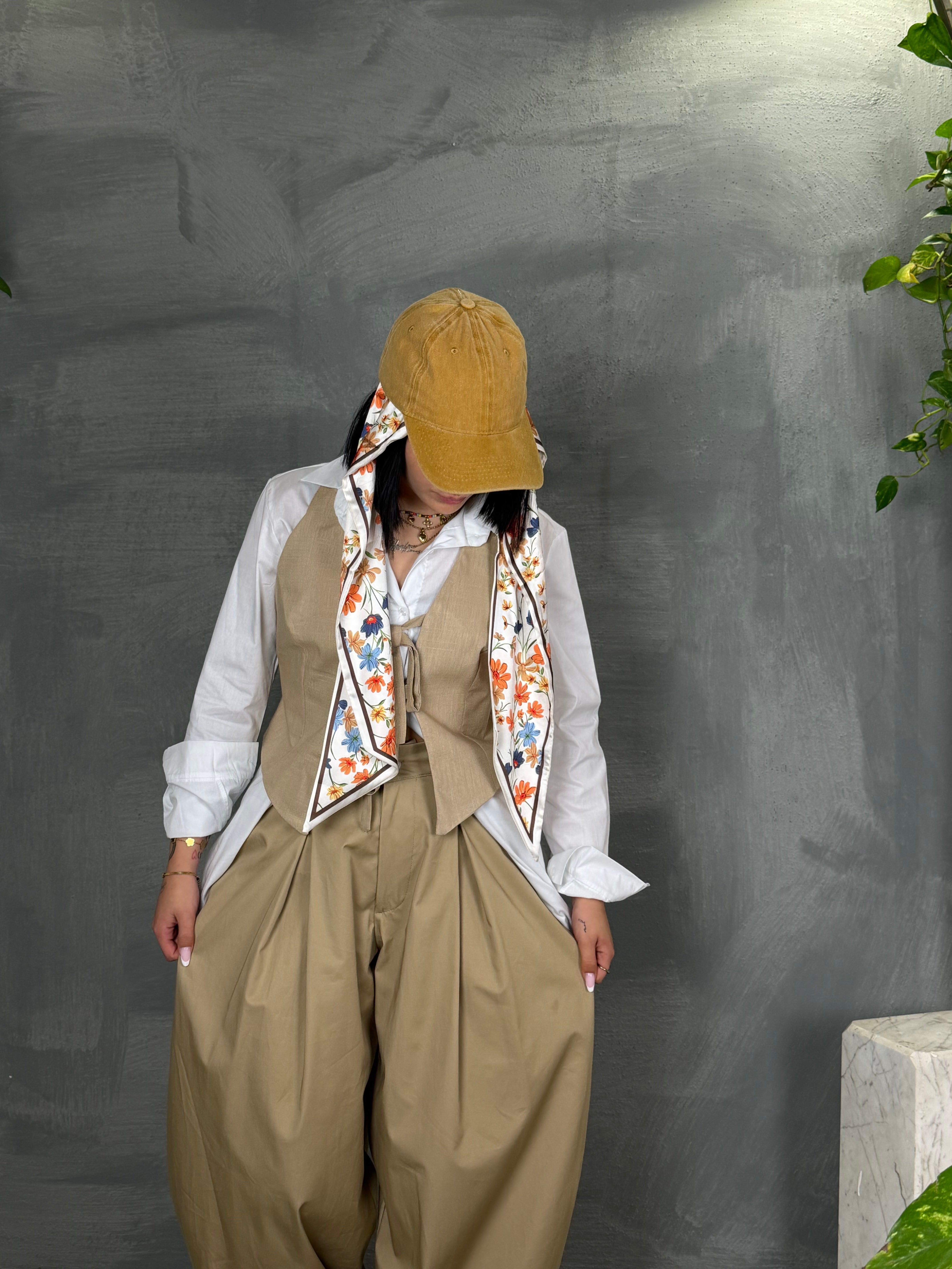 Pantaloni over cotone VIKK sabbia beige
