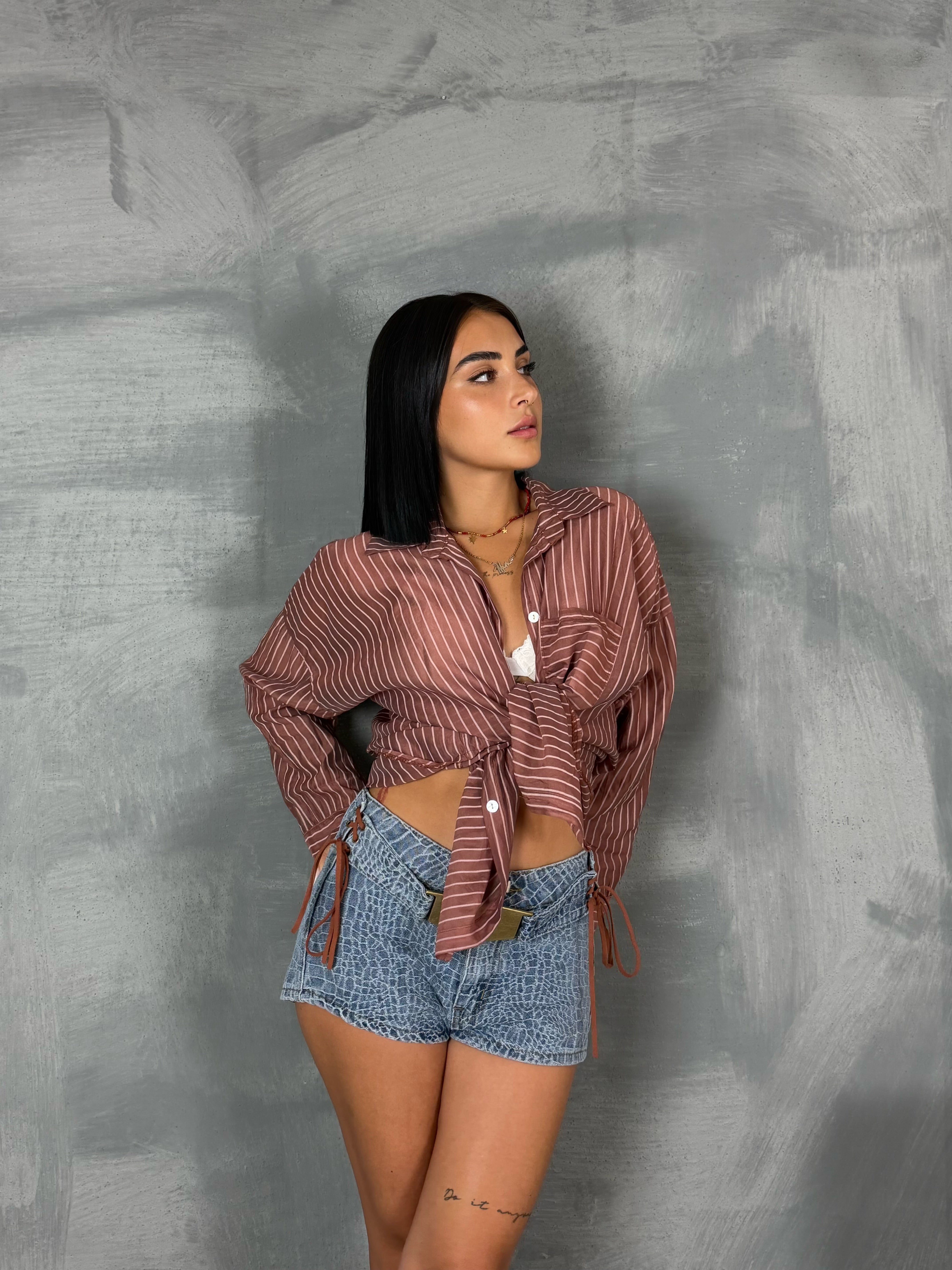 Camicia righe PALE mattone