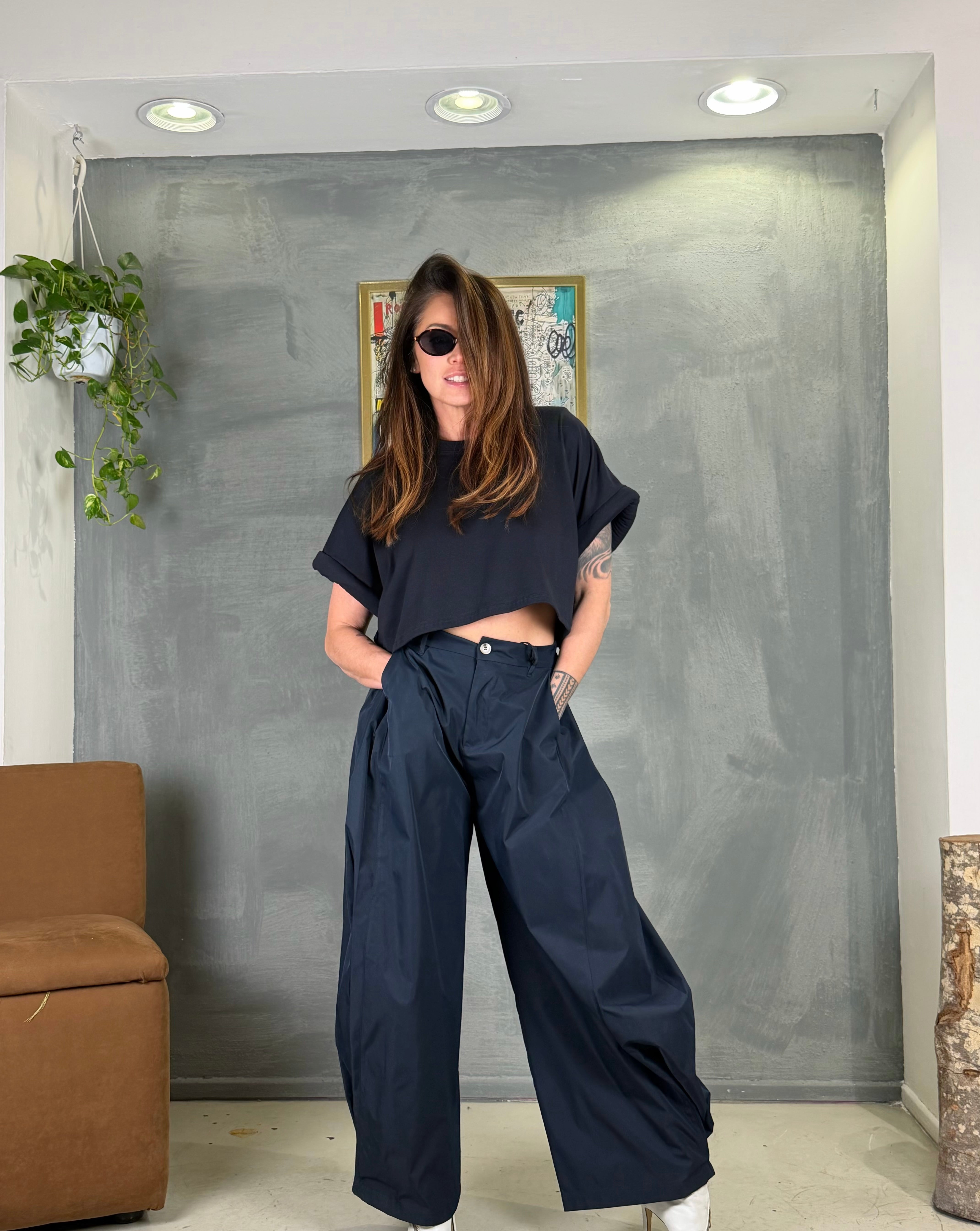 Pantalone cotone over VALTERA blu navy