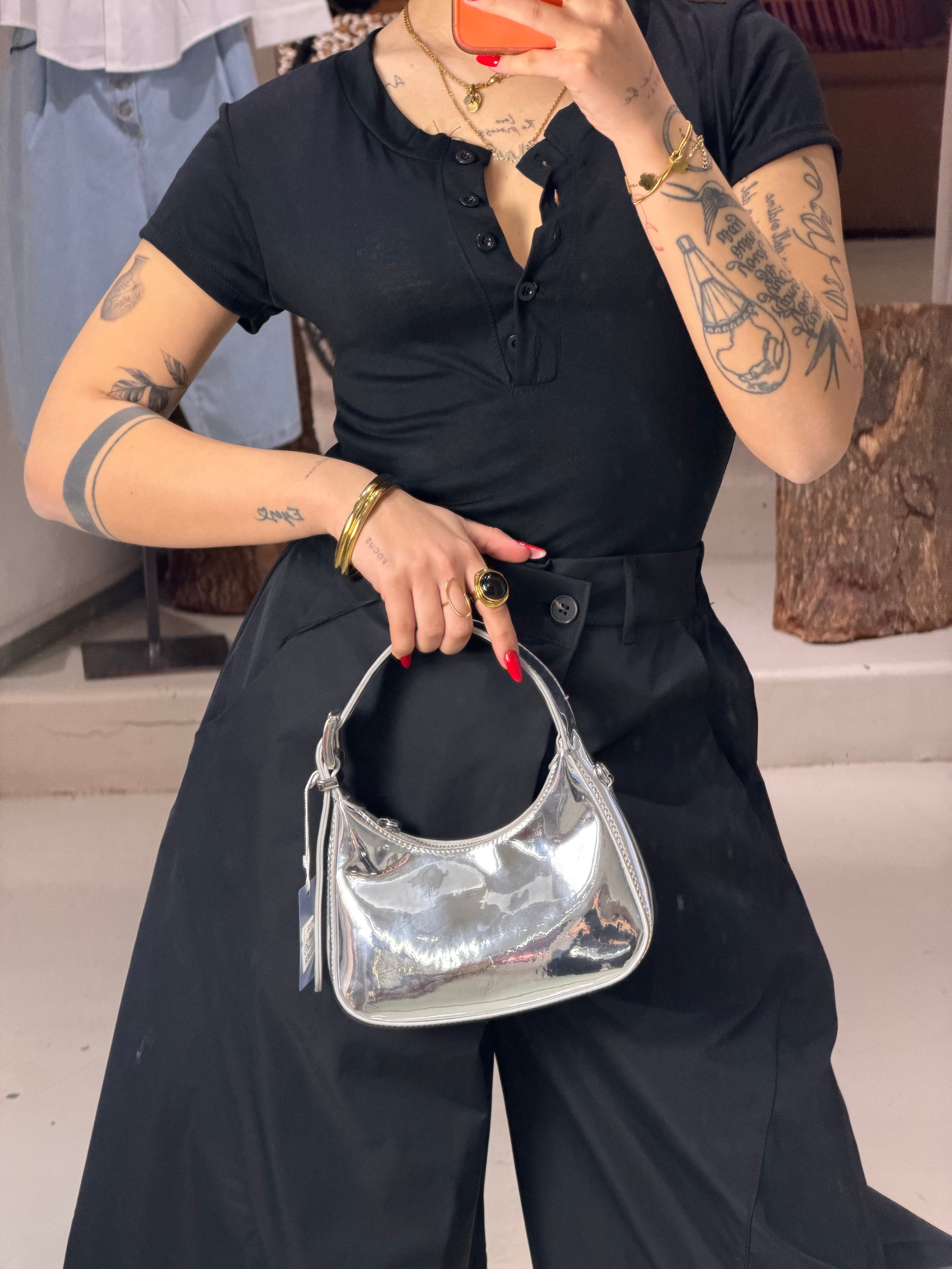 Maglia mezza manica bottoncini BLUSH nero