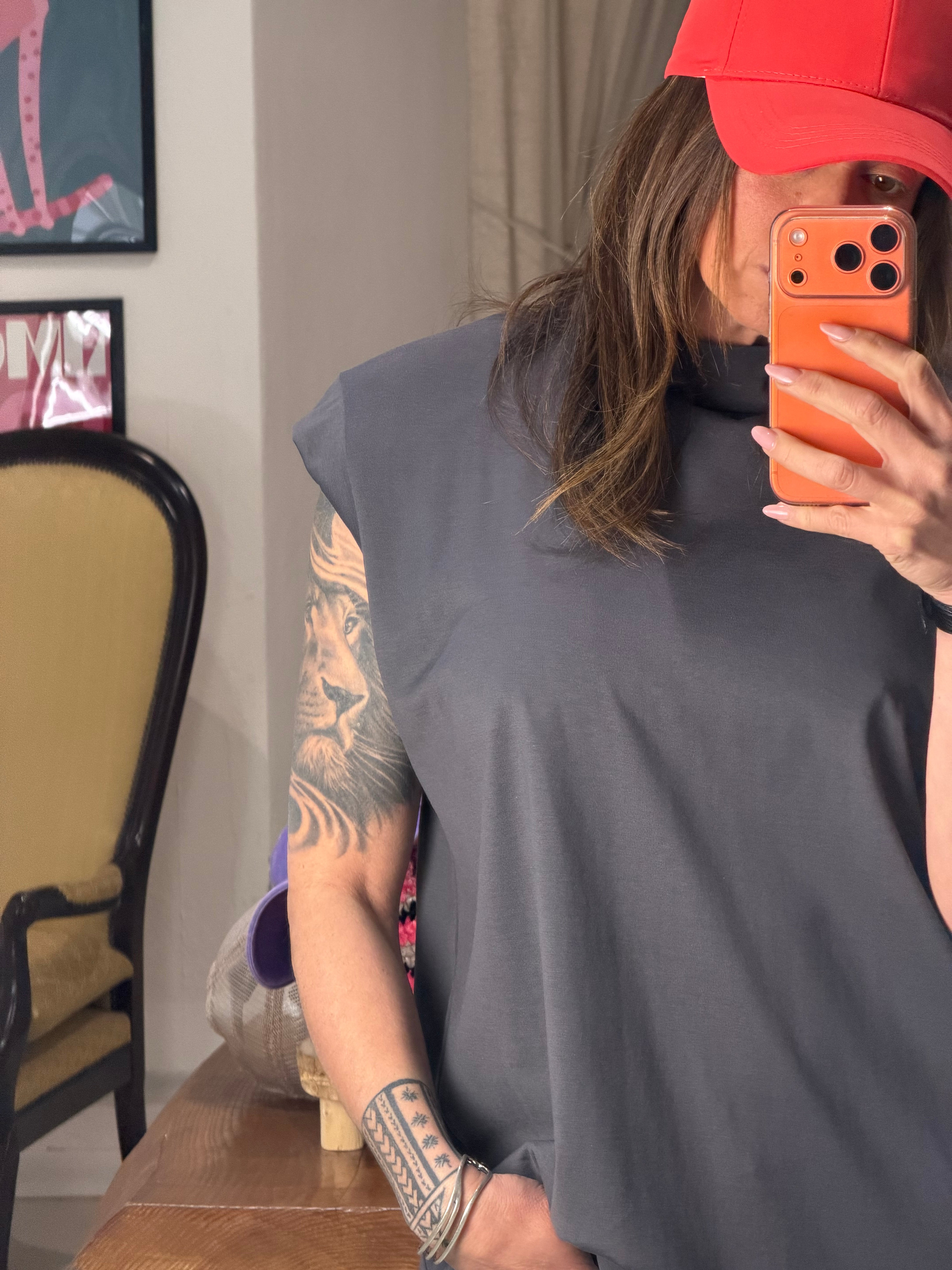 Maglia giro manica con spalline PHANTOM grigio
