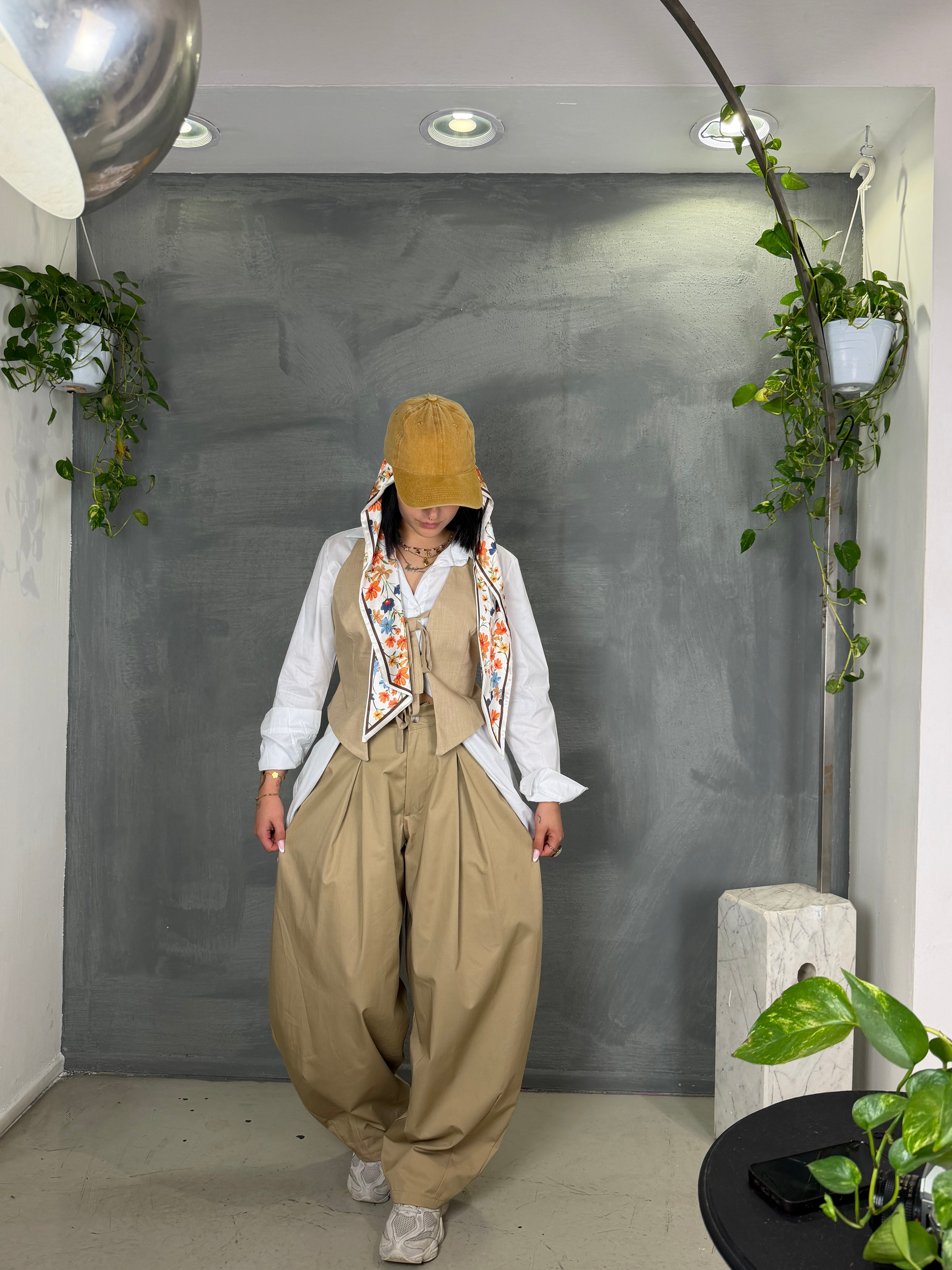 Pantaloni over cotone VIKK sabbia beige