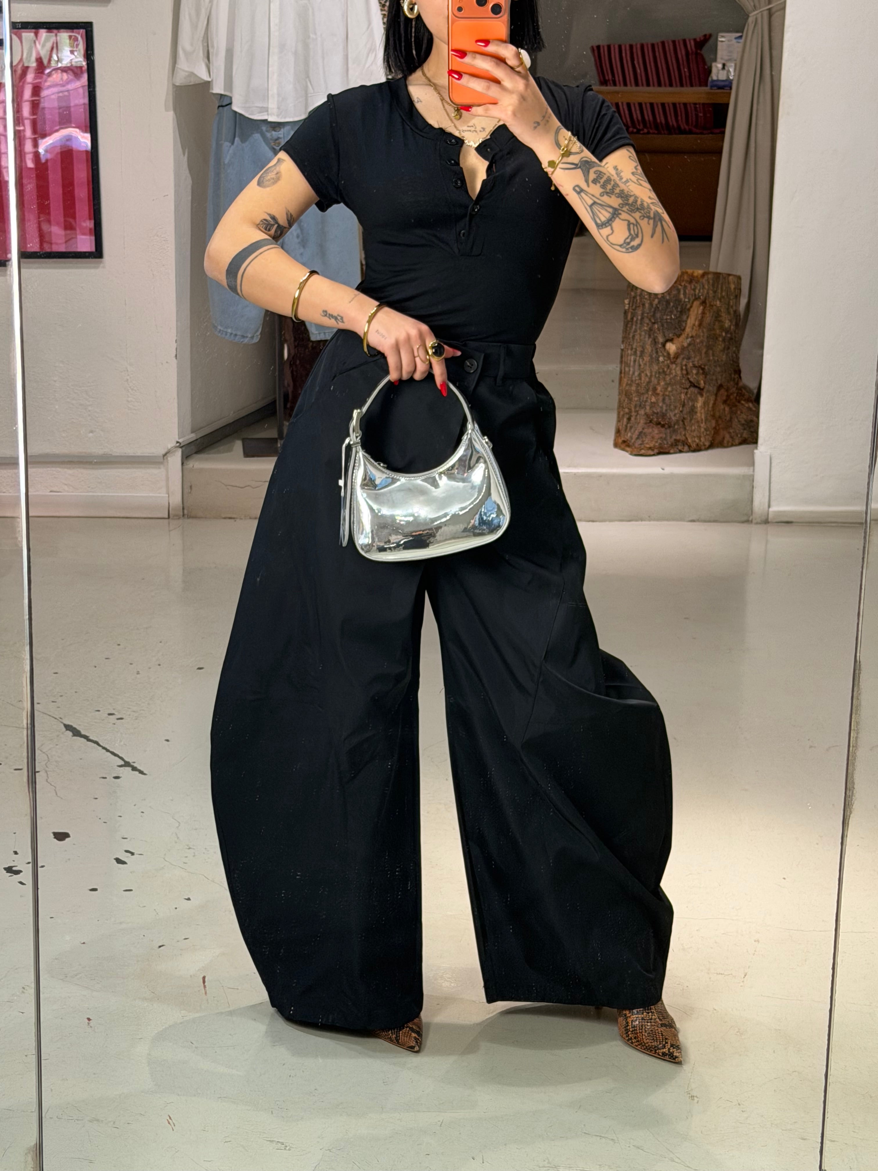 Maglia mezza manica  bottoncini BLUSH nero