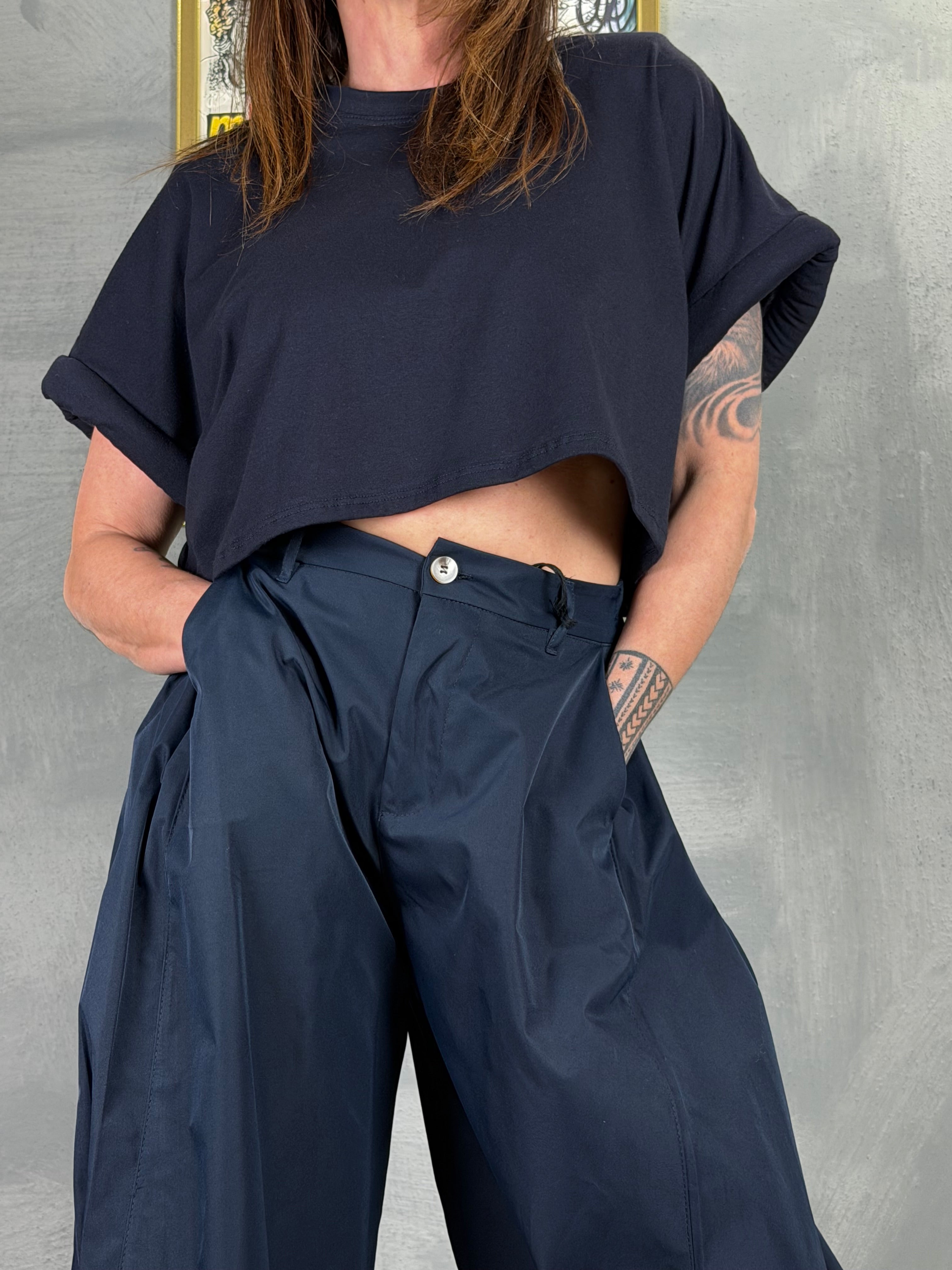 Maglia crop GUMMY mezza manica navy