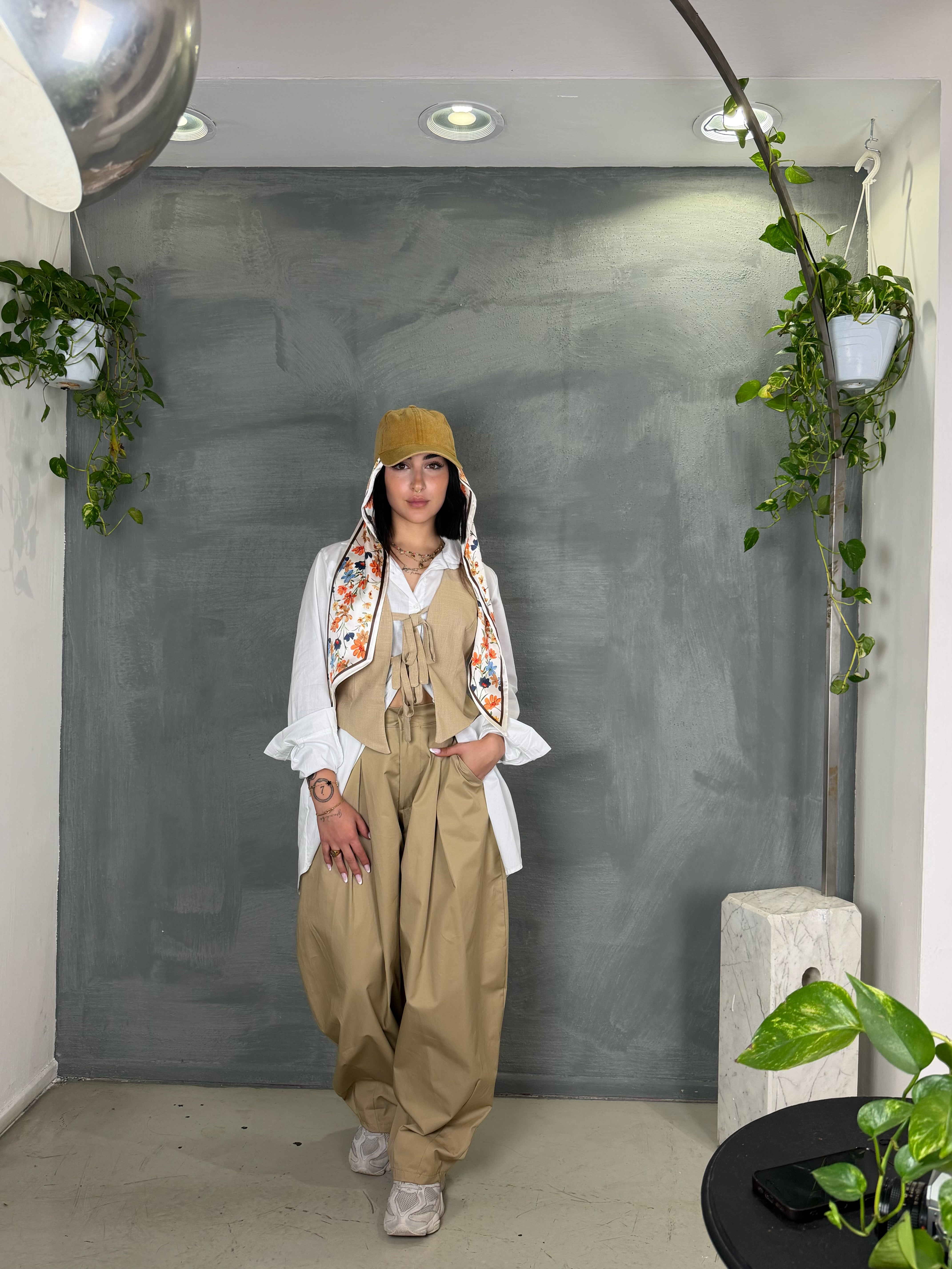 Pantaloni over cotone VIKK sabbia beige