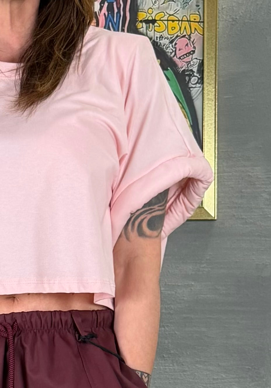 Maglia crop GUMMY mezza manica rosa