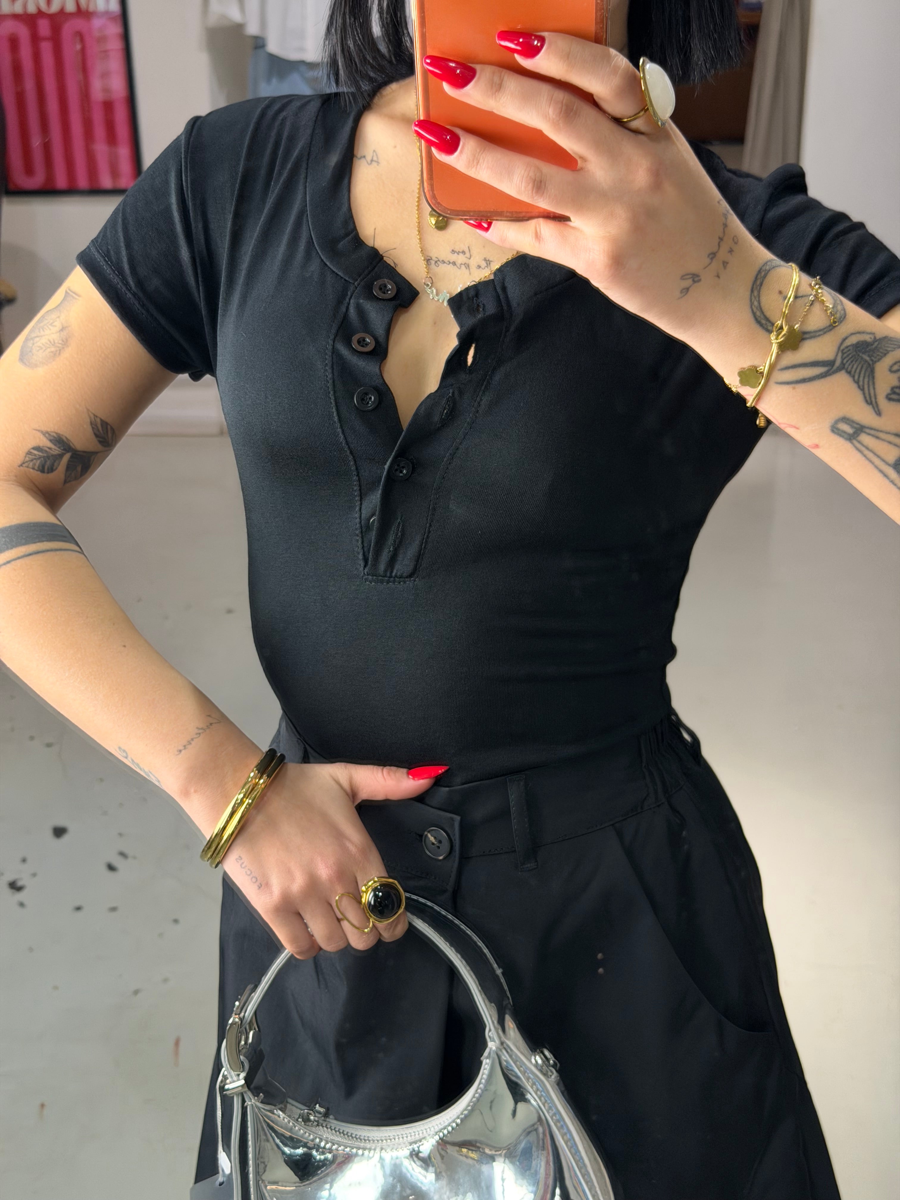 Maglia mezza manica  bottoncini BLUSH nero